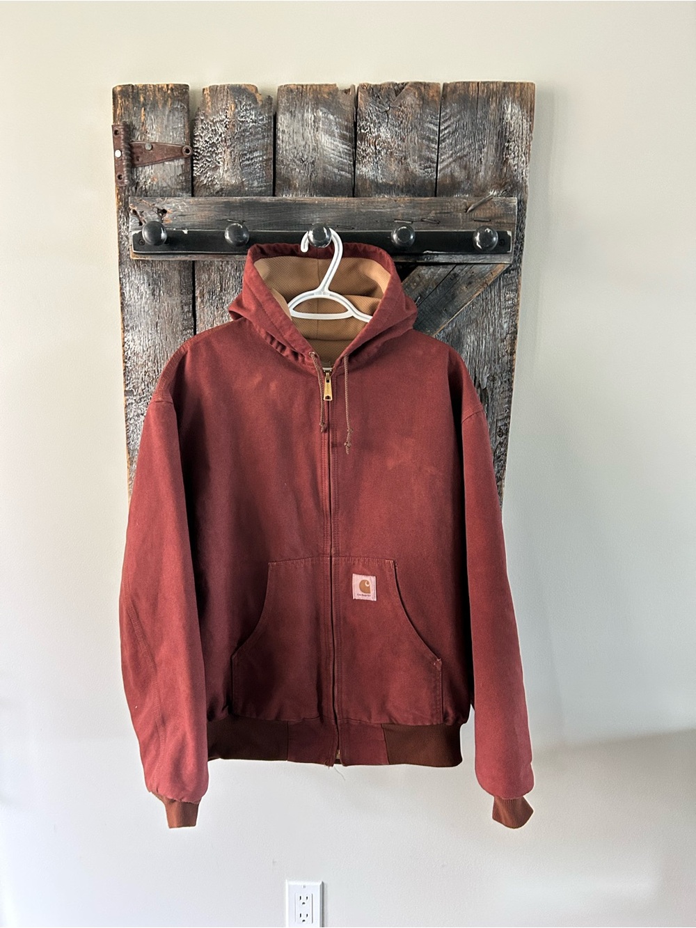 Men's Rare Vintage Carhartt Rust Zip-Front Hooded Work Jacket